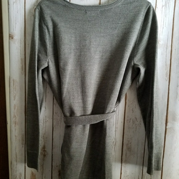 New York and Company Grey Belted V Neck Sweater - Picture 2 of 8